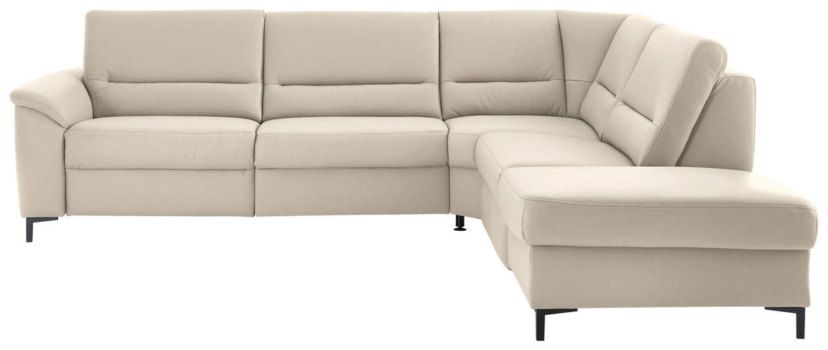 ECKSOFA  in Echtleder Ecru  290/249 cm  - Ecru/Schwarz, KONVENTIONELL, Leder/Metall (290/249cm) - Beldomo Premium