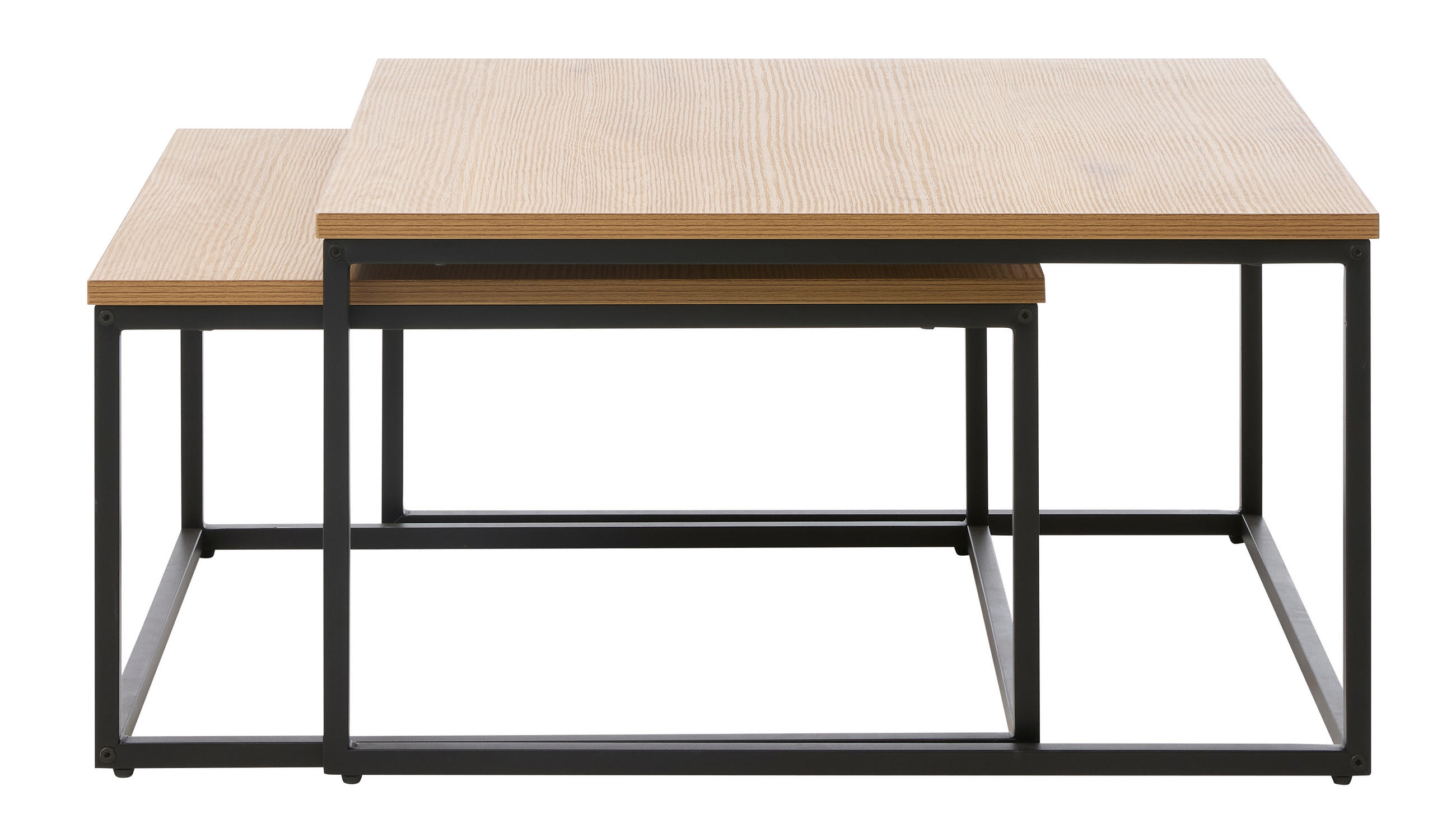 COUCHTISCHSET quadratisch Eichefarben  - Eichefarben/Schwarz, Basics, Holzwerkstoff/Metall (68-75/68-75/35-40cm) - Boxxx