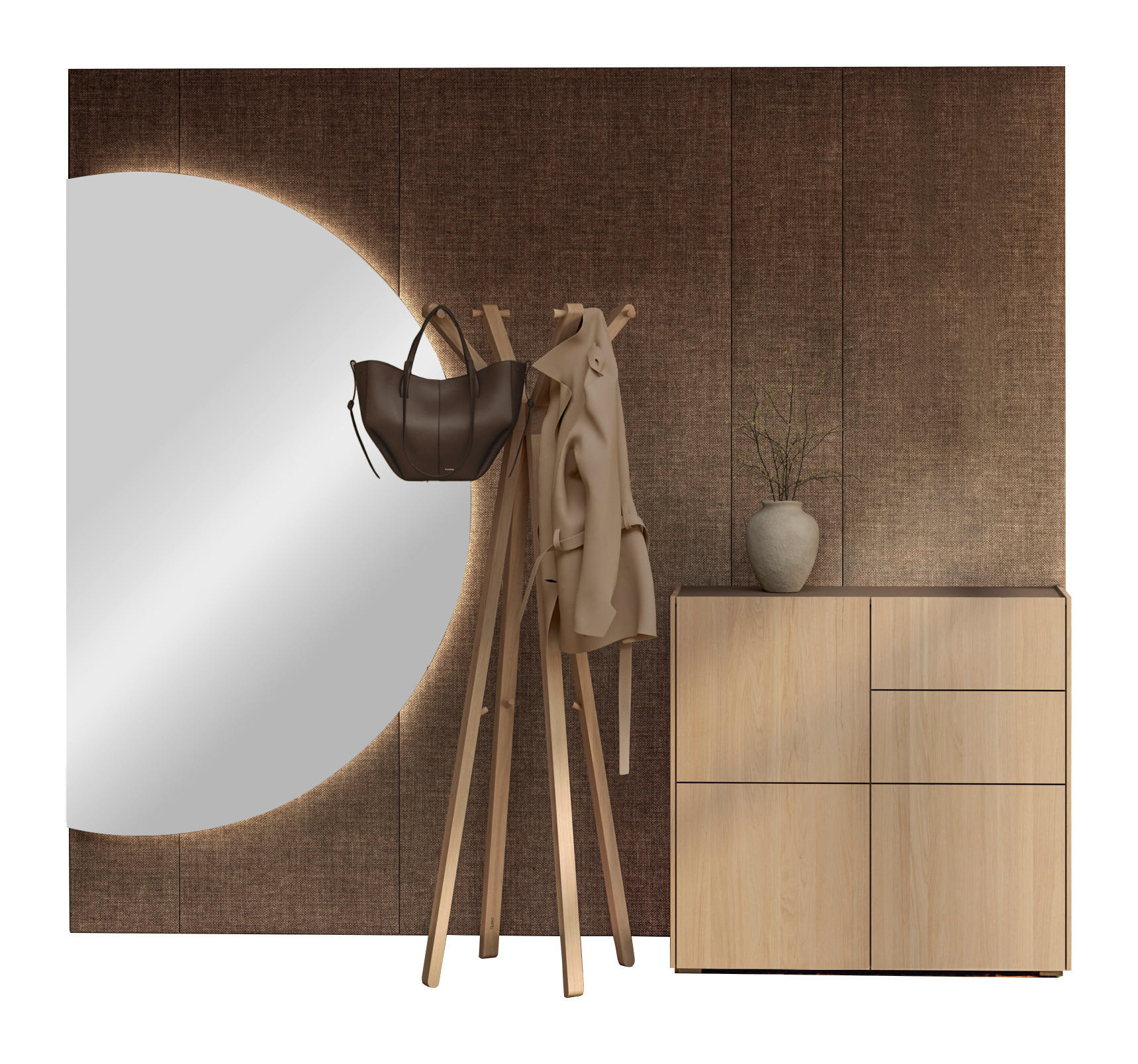 GARDEROBE  in 270/235/41,9 cm  - Eichefarben/Braun, Natur, Glas/Leder (270/235/41,9cm) - TEAM 7