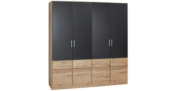 KLEIDERSCHRANK in Dunkelgrau, Eiche Artisan - Dunkelgrau/Silberfarben, Design, Holzwerkstoff/Kunststoff (181/197/54cm) - Carryhome