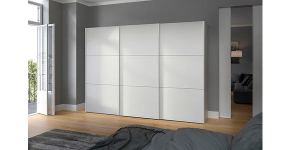 SCHWEBETÜRENSCHRANK in Weiß - Edelstahlfarben/Weiß, Design, Holzwerkstoff (303/195/65cm) - Carryhome