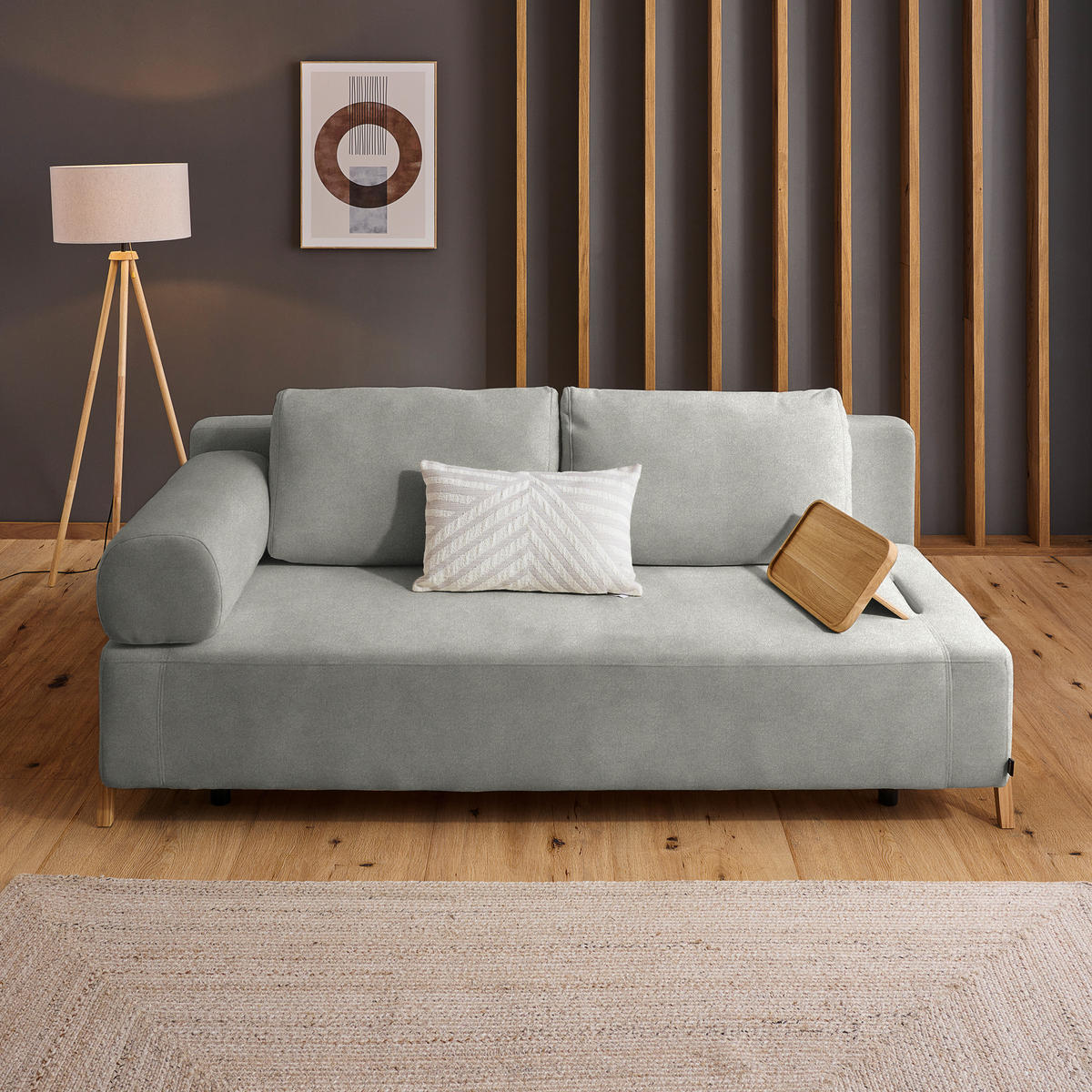 SCHLAFSOFA in Holz, Textil Hellgrau  - Hellgrau/Naturfarben, Design, Holz/Textil (211/88/102cm) - Niels Andersson