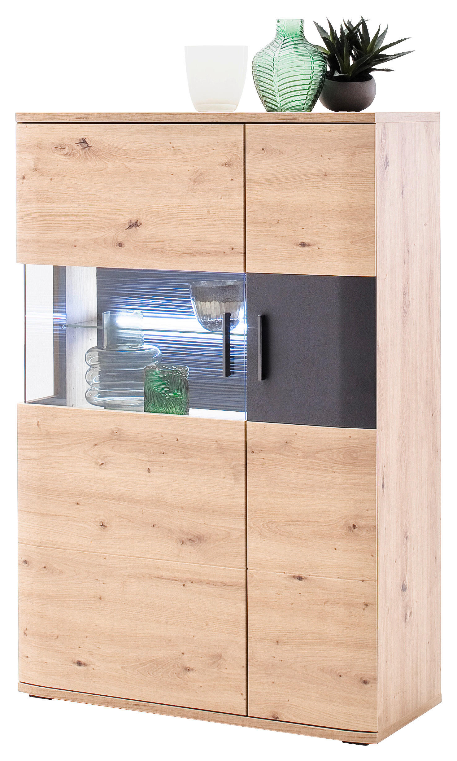 HIGHBOARD ohne Beleuchtung, Kigali in 90/134/37 cm - Klar/Eichefarben, Design, Glas/Holzwerkstoff (90/134/37cm) - Livetastic