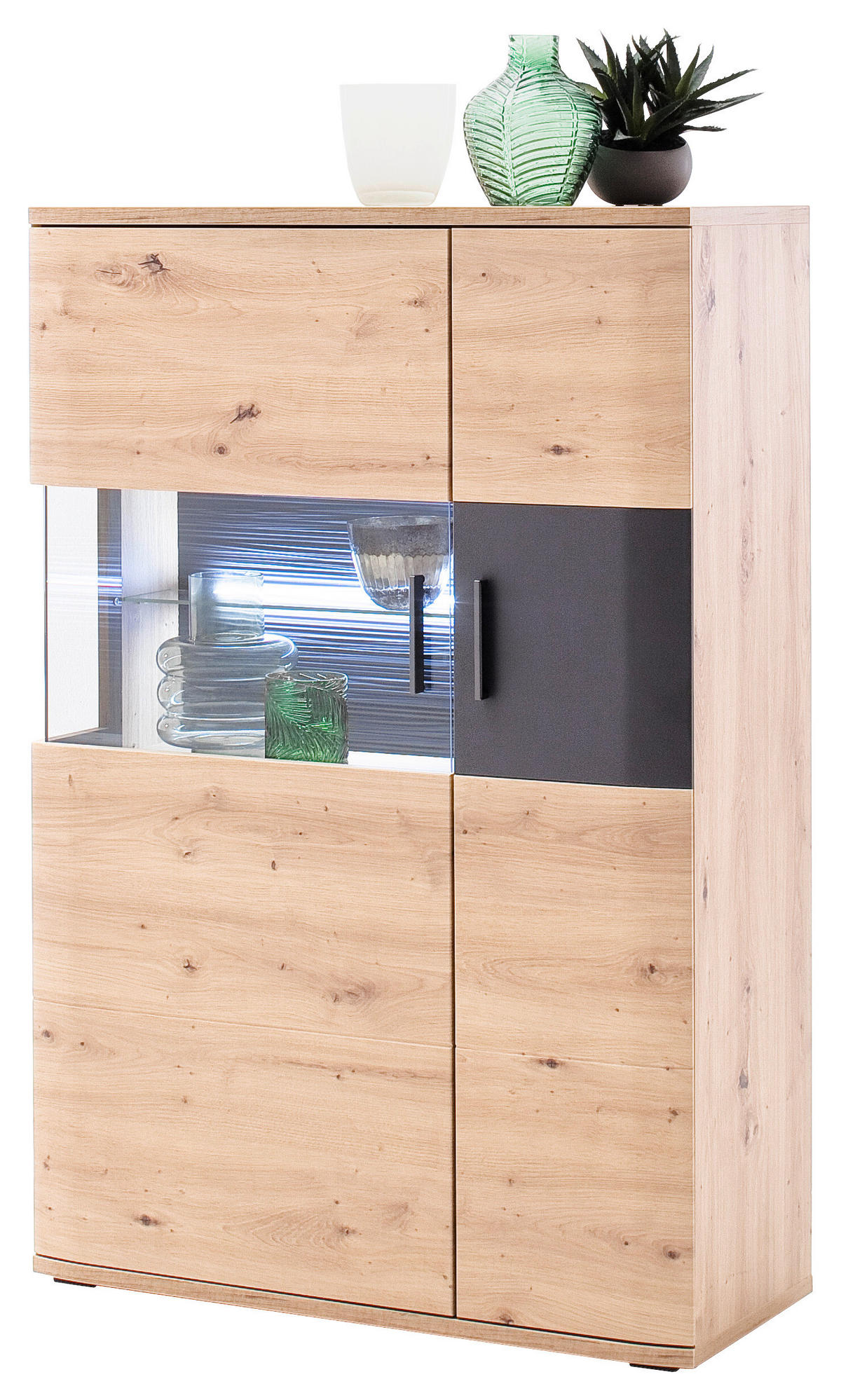 HIGHBOARD ohne Beleuchtung, Kigali  in 90/134/37 cm  - Klar/Eichefarben, Design, Glas/Holzwerkstoff (90/134/37cm) - Livetastic