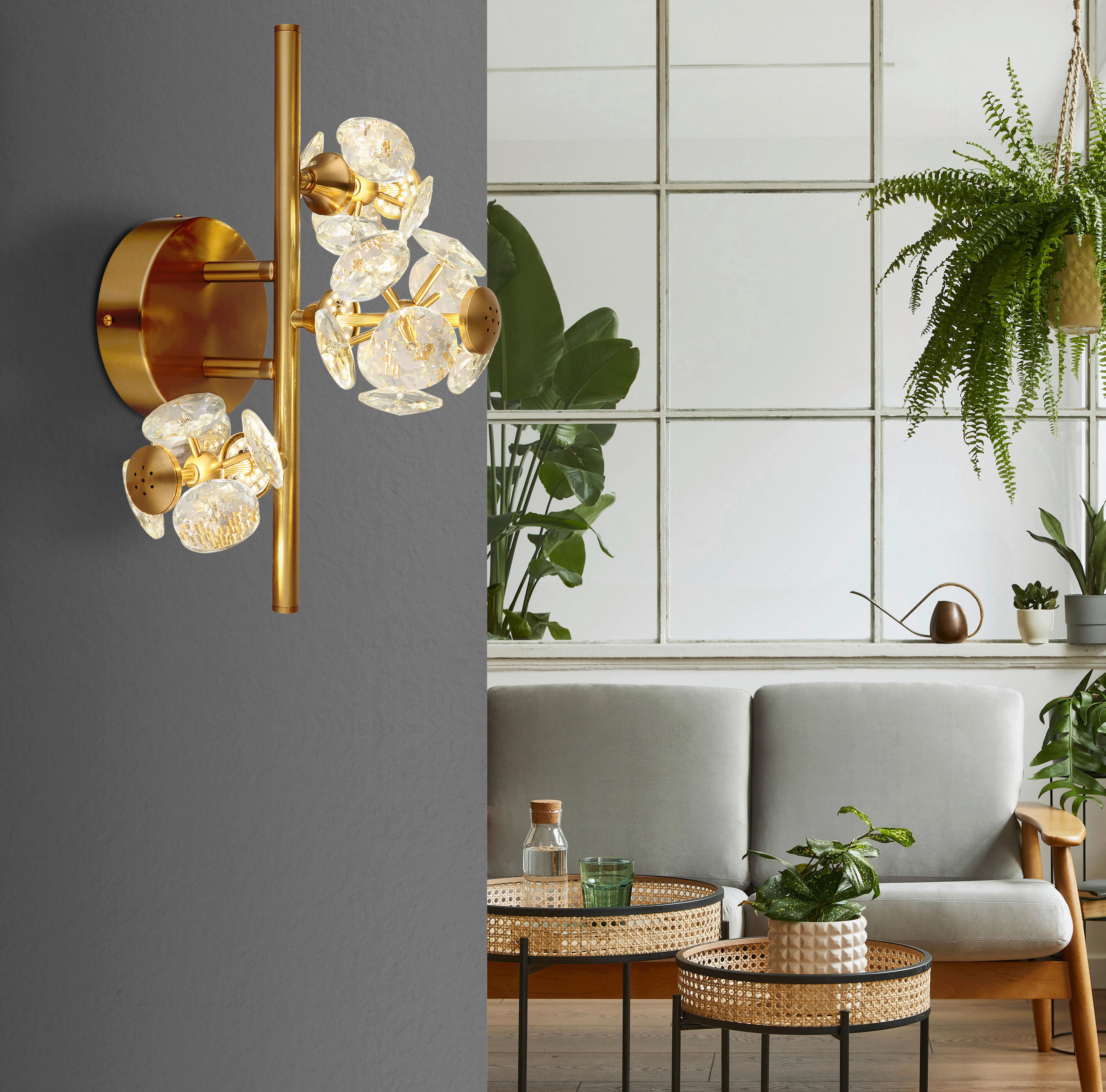LED-WANDLEUCHTE 41/33/27 cm   - Klar/Goldfarben, KONVENTIONELL, Glas/Metall (41/33/27cm) - Globo