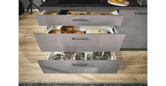 ECKKÜCHE 220/120 cm  in Graphitfarben, Schwarz, Hellgrau  - Hellgrau/Schwarz, Design, Holzwerkstoff/Metall (220/120cm) - Xora