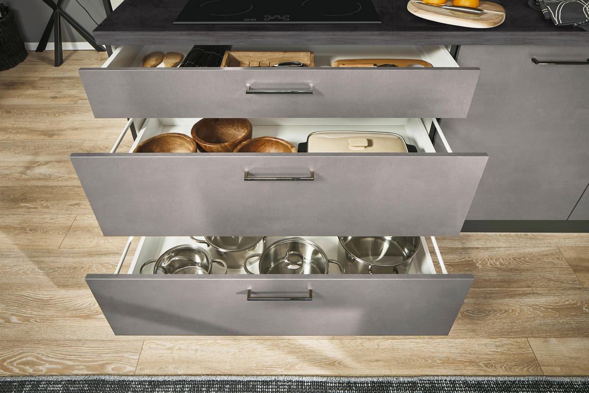 ECKKÜCHE 220/120 cm  in Graphitfarben, Schwarz, Hellgrau  - Hellgrau/Schwarz, Design, Holzwerkstoff/Metall (220/120cm) - Xora