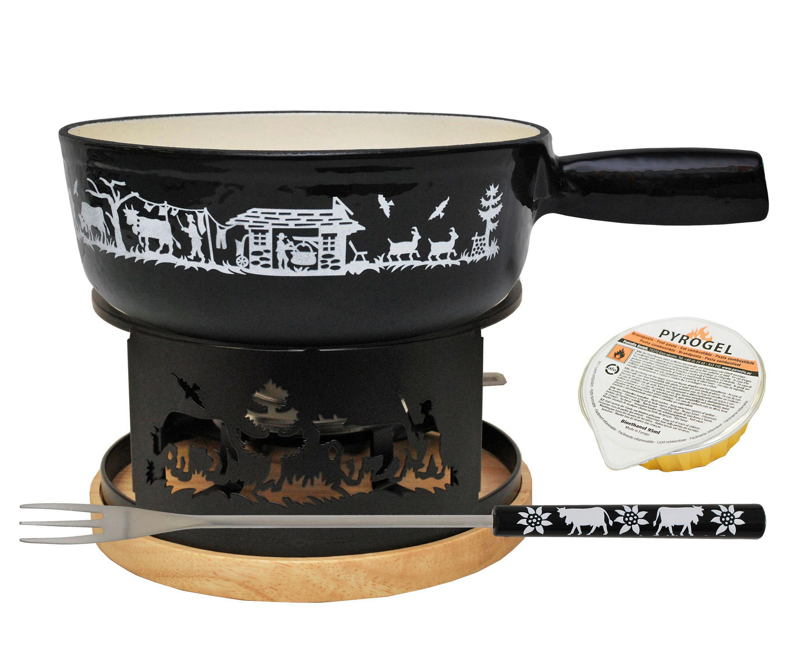 FONDUESET Heidi Cheese Line: Alpen  - Weiss/Schwarz, Basics, Holz/Metall (23cm) - Heidi Cheese Line