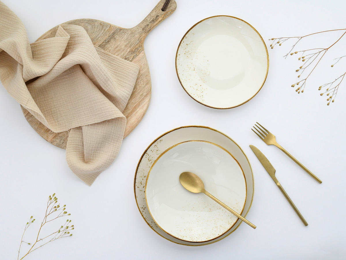 Tellerset Creme, Weiß Nature Collection Natural Living 12-teilig 4 Personen  - Creme/Weiß, Basics, Keramik - Creatable