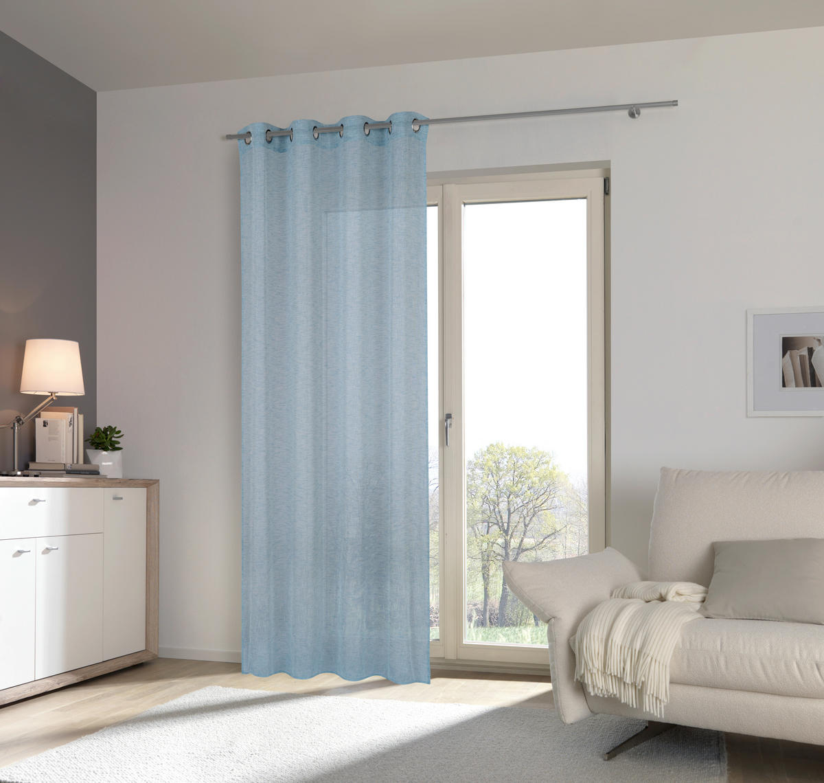 ZAVESA SA KARIKAMA plava - plava, Osnovno, tekstil (140/245cm) - Esposa