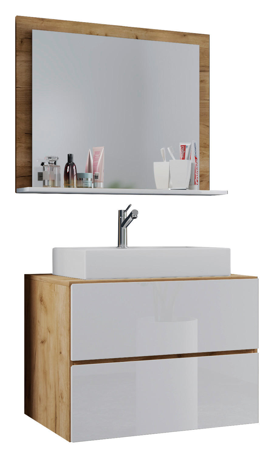 BADEZIMMER 3-teilig 60 cm  - Honigeiche/Weiss, Modern, Keramik/Holzwerkstoff (60cm) - MID.YOU