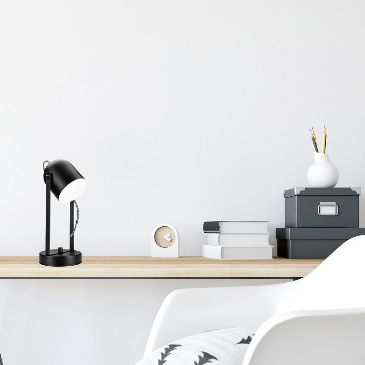 SCHREIBTISCHLEUCHTE   - Schwarz/Weiß, Design, Metall (34/14/14cm)