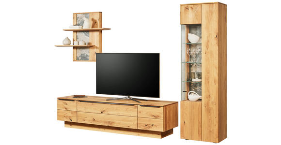 WOHNWAND  in Eichefarben  320/205,7/53,7 cm  - Eichefarben/Schwarz, Natur, Glas/Holz (320/205,7/53,7cm) - Valnatura