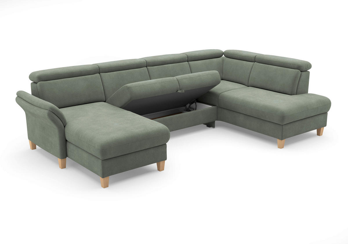 WOHNLANDSCHAFT GLENDALE E Dunkelgrün Flachgewebe  - Dunkelgrün/Eichefarben, KONVENTIONELL, Holz/Textil (166/321/193cm) - Sit & More