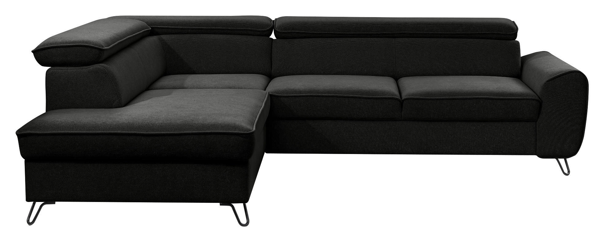 ECKSOFA in Flachgewebe Schwarz  - Schwarz, Design, Textil/Metall (200/250cm) - Stylife