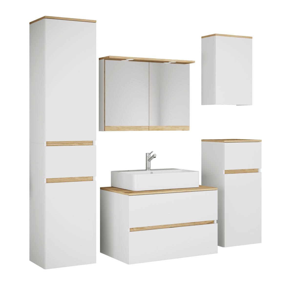 BADEZIMMER 6-teilig  in 160 cm  - Honigeiche/Weiß, Trend, Keramik/Holzwerkstoff (160cm) - MID.YOU