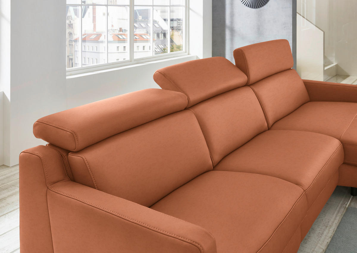 ECKSOFA in Echtleder Cognac  - Chromfarben/Cognac, Design, Leder/Metall (291/176cm) - Valdera