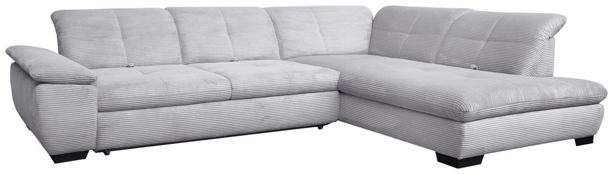 ECKSOFA in Cord Hellgrau  313/242 cm  - Hellgrau/Schwarz, Design, Textil/Metall (313/242cm) - Xora