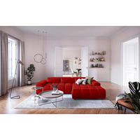 ECKSOFA Rot Velours  - Silberfarben/Rot, KONVENTIONELL, Textil/Metall (307/186cm) - Livetastic