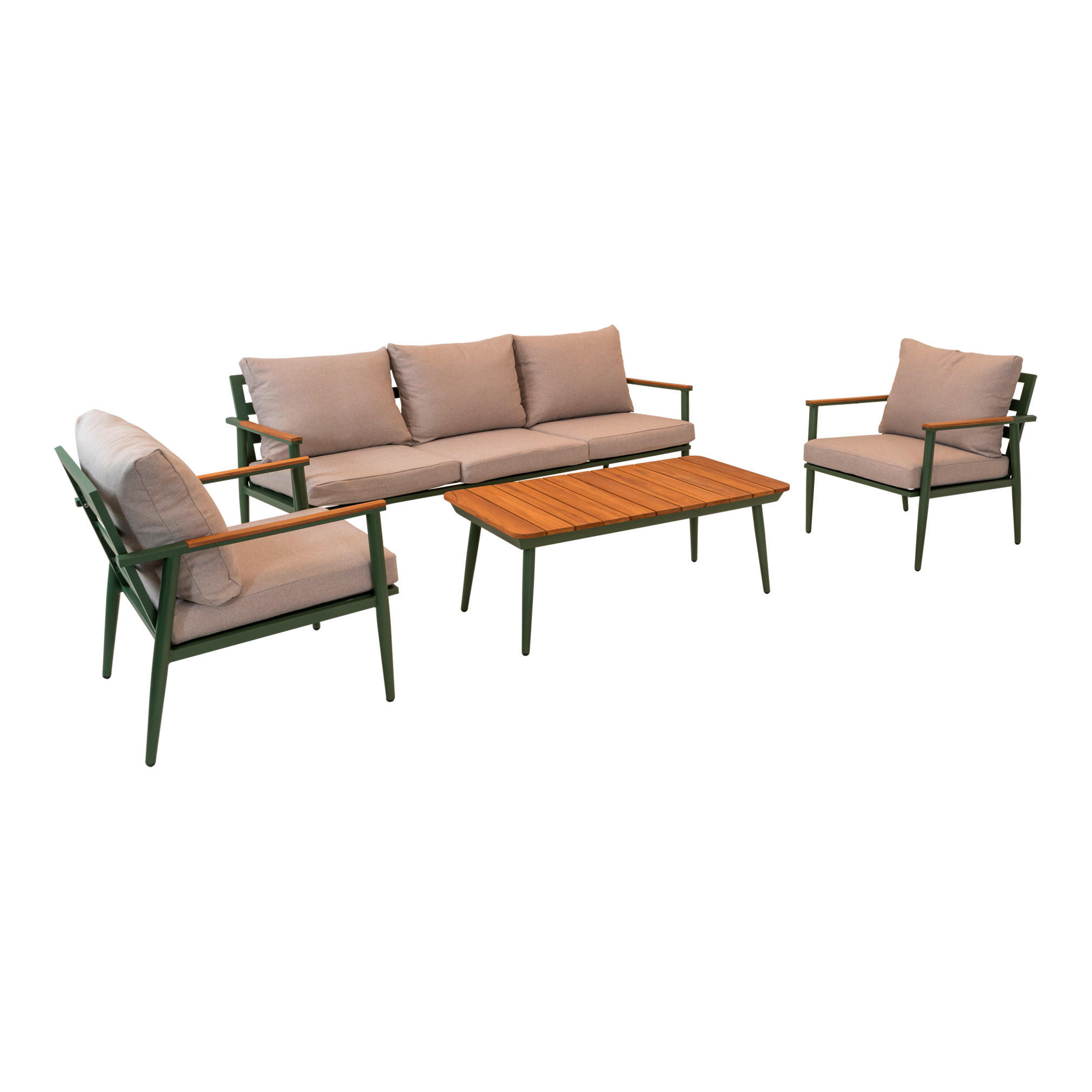 LOUNGE GARNITURA   drvo, metal, tekstil  svijetlo siva, smaragdno zelena, boje tikovine    - boje tikovine/smaragdno zelena, Moderno, drvo/metal (320/190/80cm) - Ambia Garden