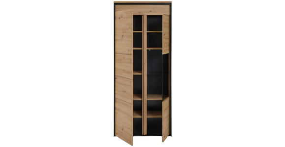 VITRINE in Schwarz, Eiche Artisan - Schwarz/Eiche Artisan, Design, Glas/Holzwerkstoff (89/196/42cm) - Hom`in