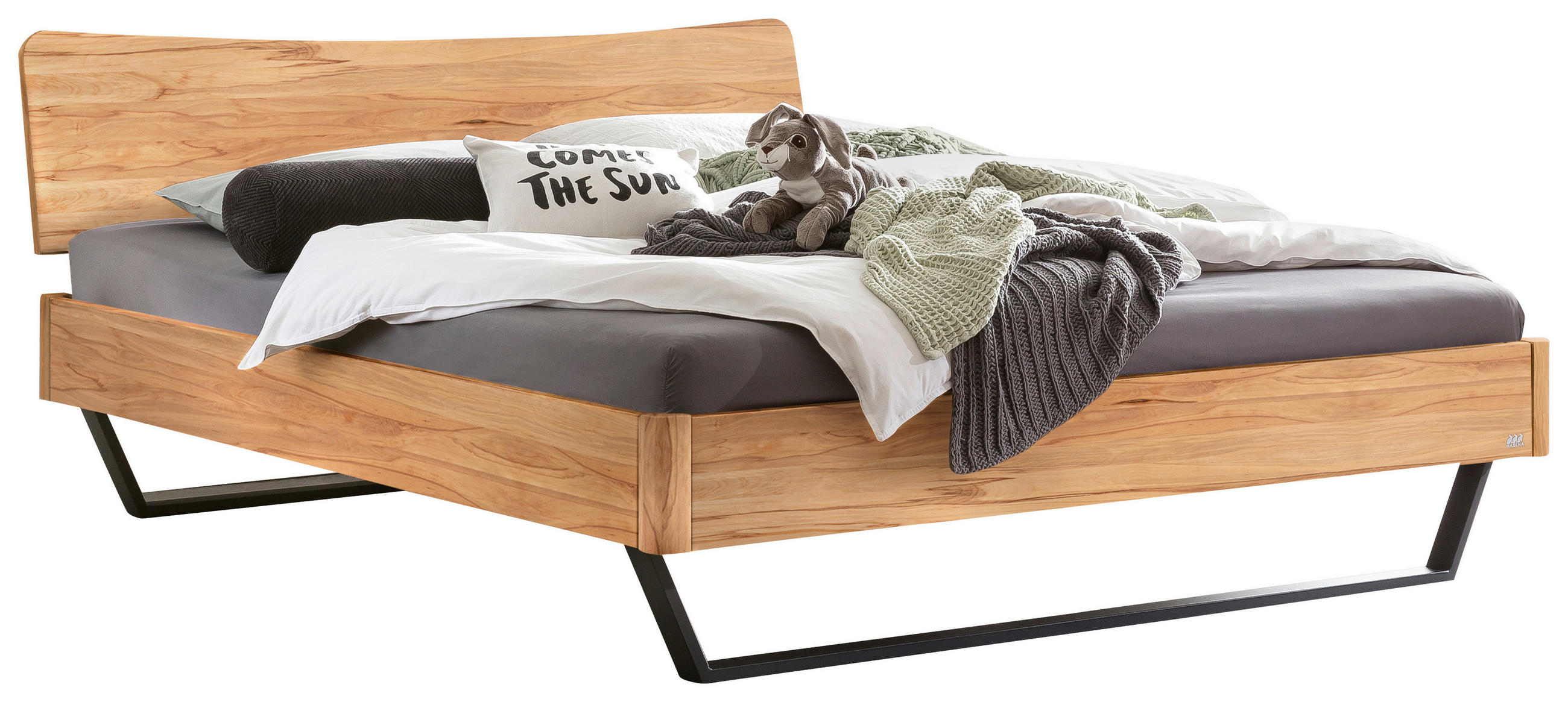 BETT 140/200 cm  in Anthrazit, Buchefarben  - Anthrazit/Buchefarben, Design, Holz/Metall (140/200cm) - Hasena