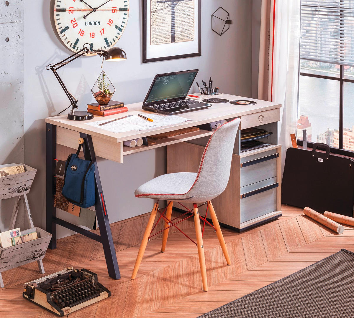 MASĂ DE BIROU PENTRU TINERET in material pe bază de lemn 141/76/64 cm  - albastru deschis/bej, Basics, material pe bază de lemn (141/76/64cm) - Cilek