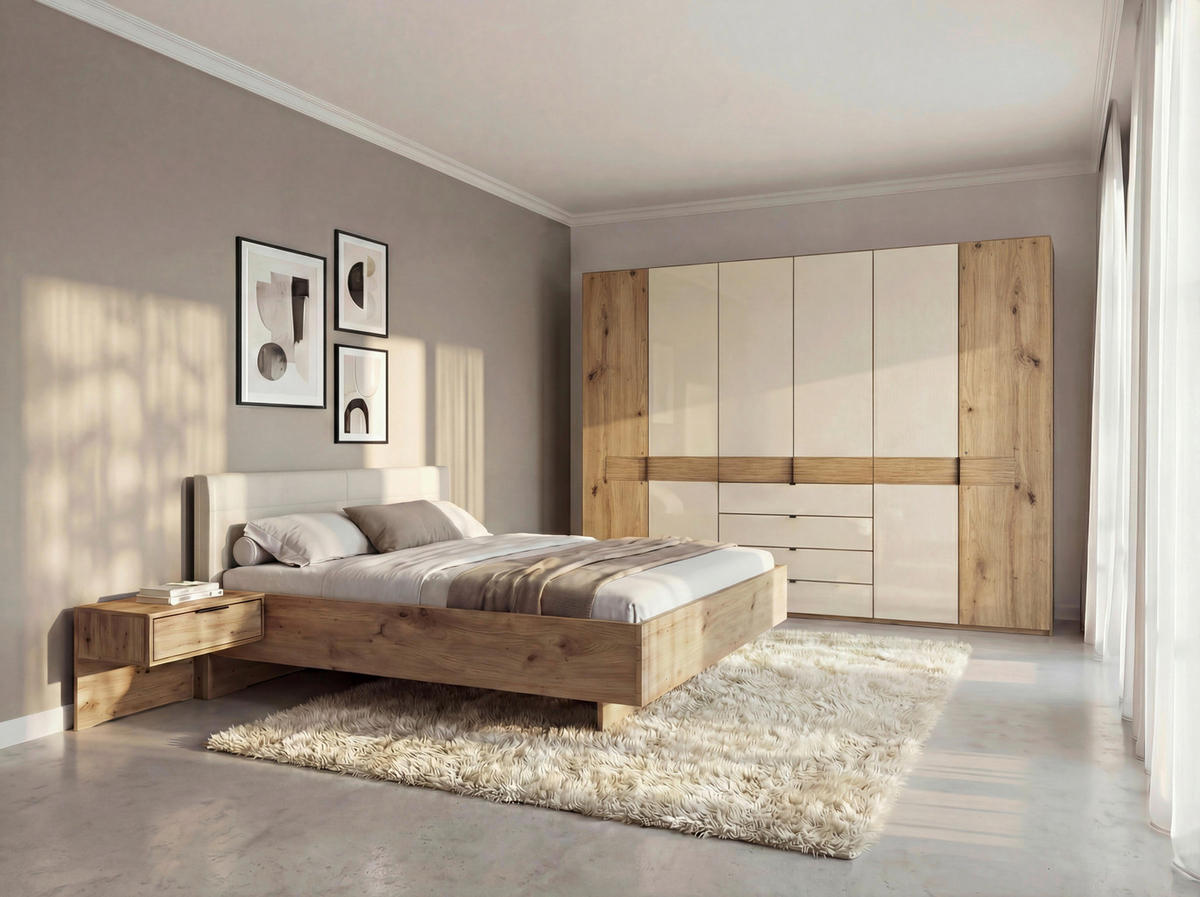 SCHLAFZIMMER Champagner, Eiche Bianco  - Eiche Bianco/Champagner, Design, Glas/Holz (180/200cm) - Musterring