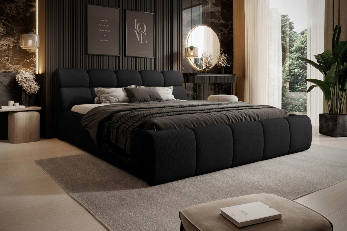 POLSTERBETT 160/200 cm,  in Schwarz,  - Schwarz, Design, Kunststoff/Textil (160/200cm) - Esposa