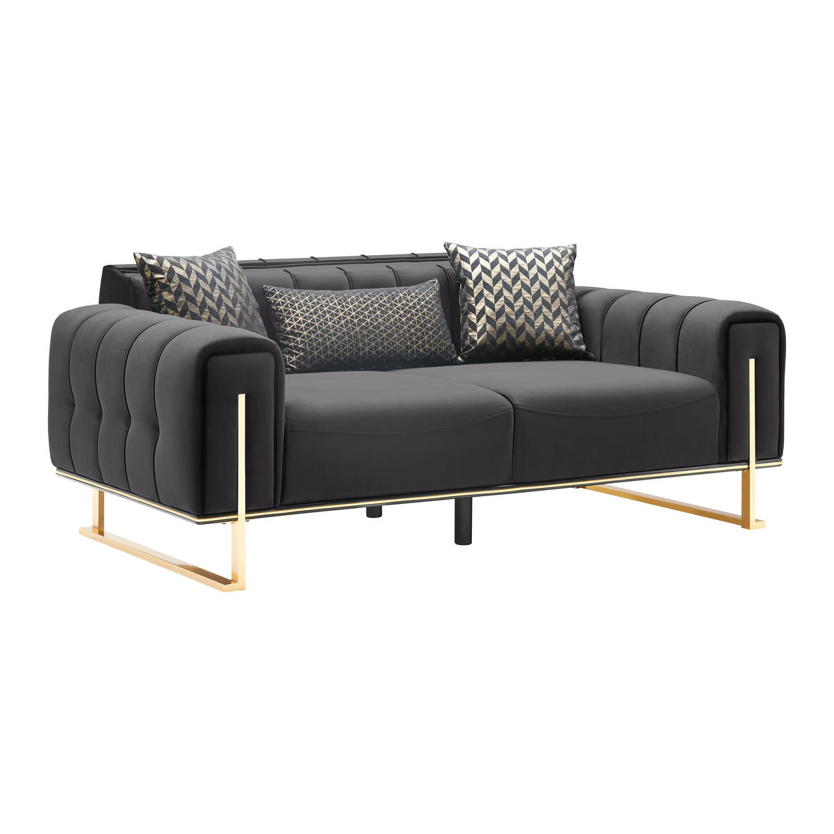 Canapea Cu 2 Locuri, textil, negru - auriu/negru, Lifestyle, textil (190/80/90cm) - Based