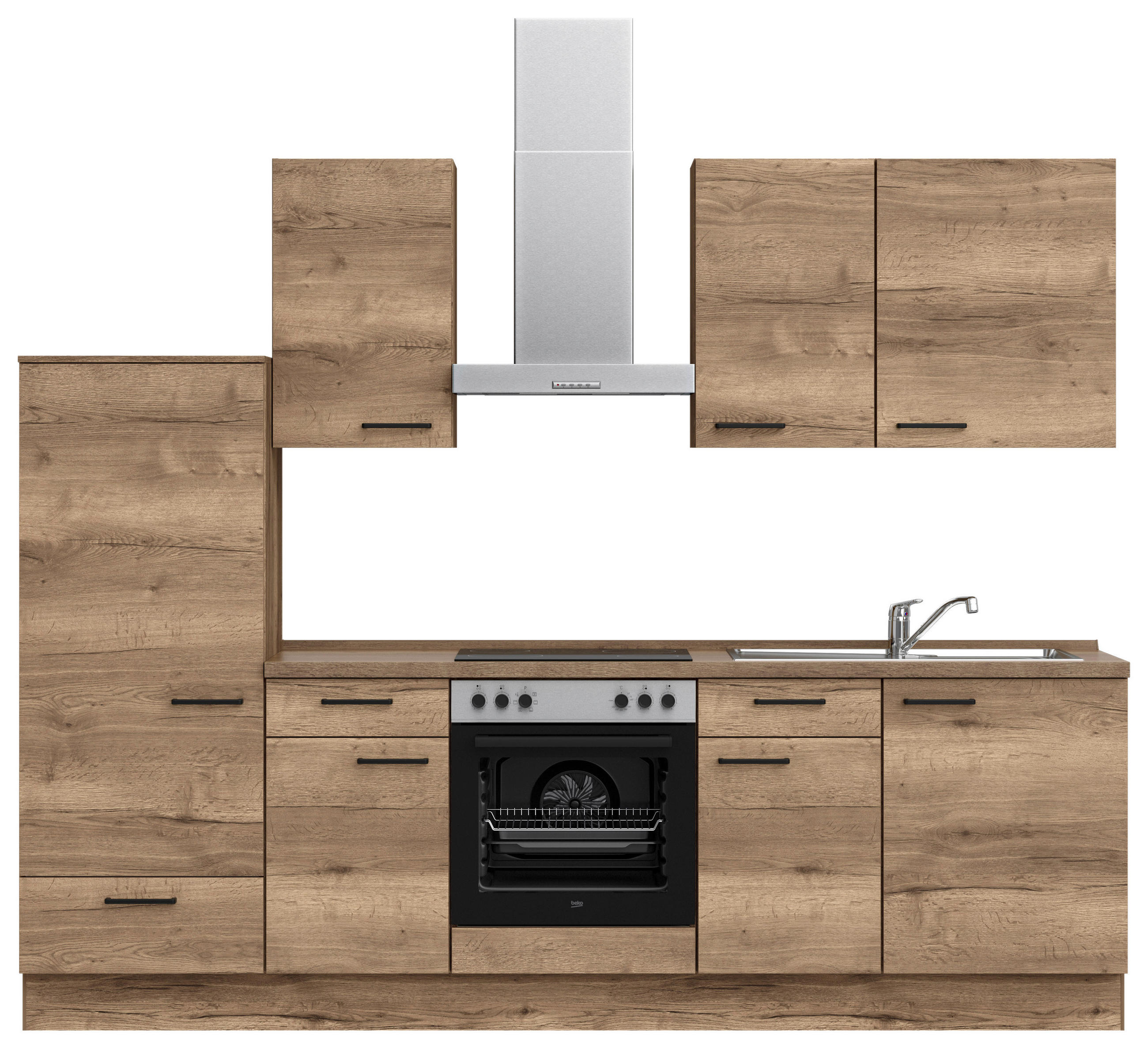 KÜCHENBLOCK 270 cm   in Eiche dunkel  - Eiche dunkel/Eichefarben, MODERN, Holzwerkstoff/Metall (270cm) - Nobilia