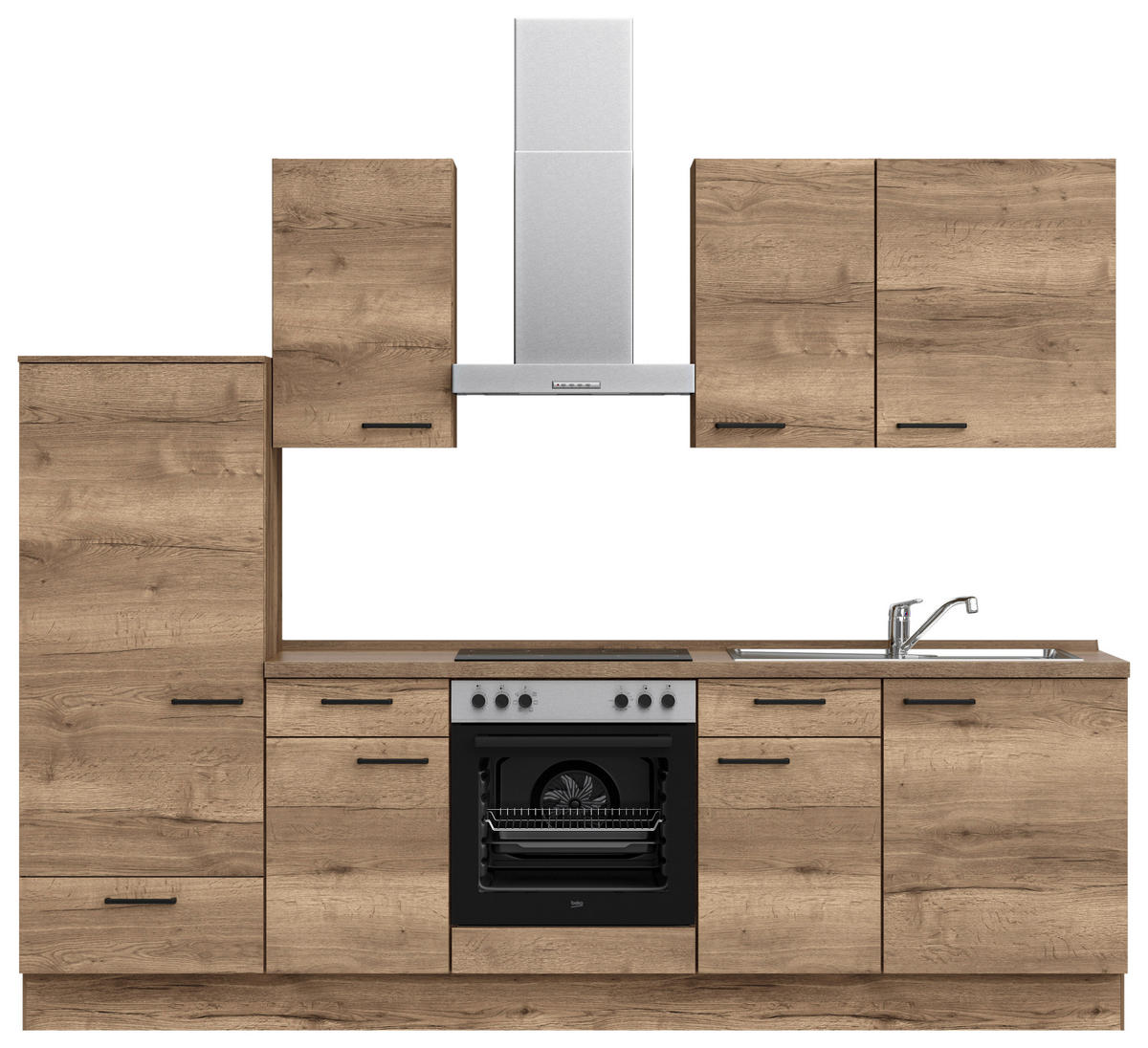 KÜCHENBLOCK 270 cm   in Eiche dunkel  - Eiche dunkel/Eichefarben, MODERN, Holzwerkstoff/Metall (270cm) - Nobilia