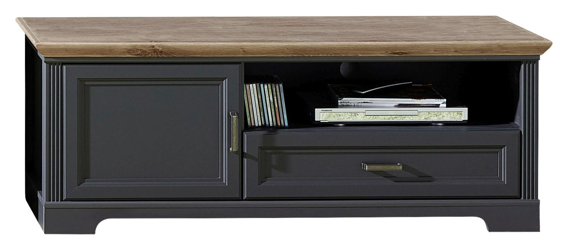 TV-ELEMENT - Graphitfarben/Eiche Artisan, ROMANTIK / LANDHAUS, Holzwerkstoff/Metall (143/54/51cm) - Hom`in
