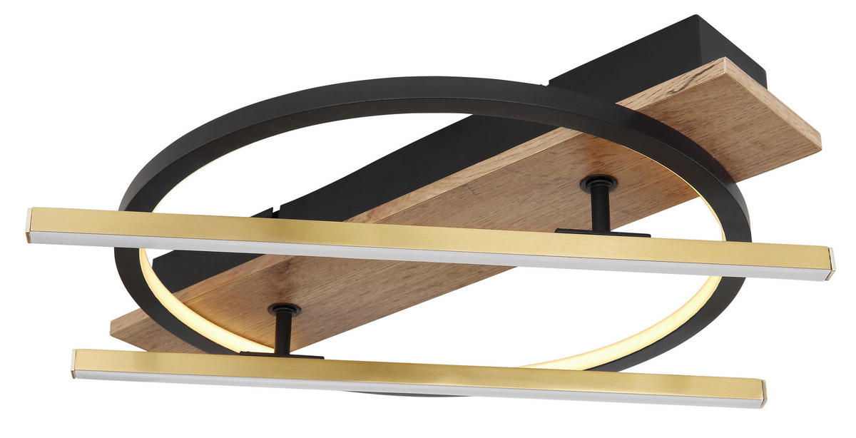 LED-DECKENLEUCHTE 32 W     - Dunkelbraun/Messingfarben, Design, Holzwerkstoff/Kunststoff (44/40/9cm) - Globo