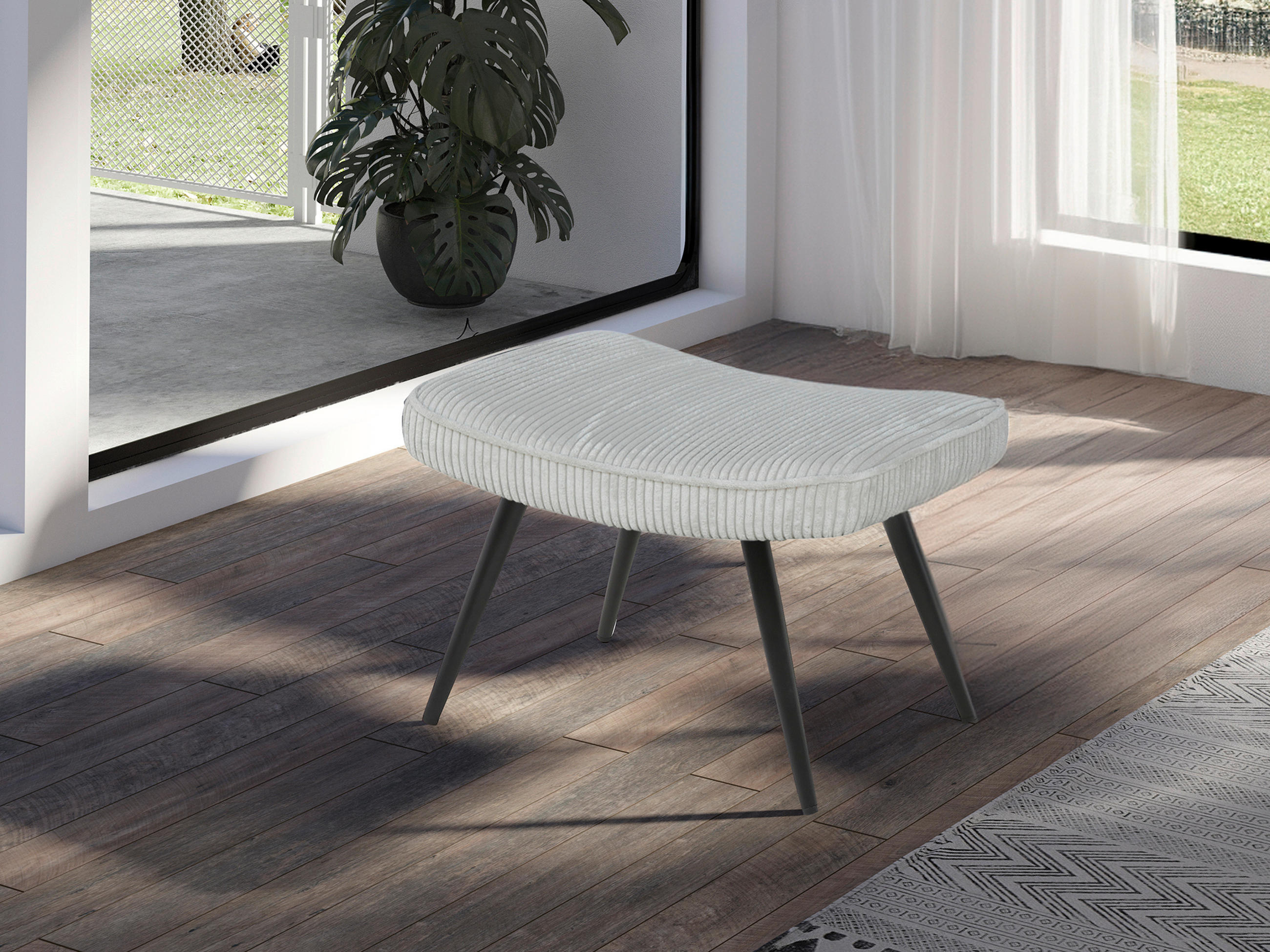HOCKER Cord Elfenbein  - Elfenbein/Schwarz, Basics, Textil/Metall (60/39/41cm) - MID.YOU