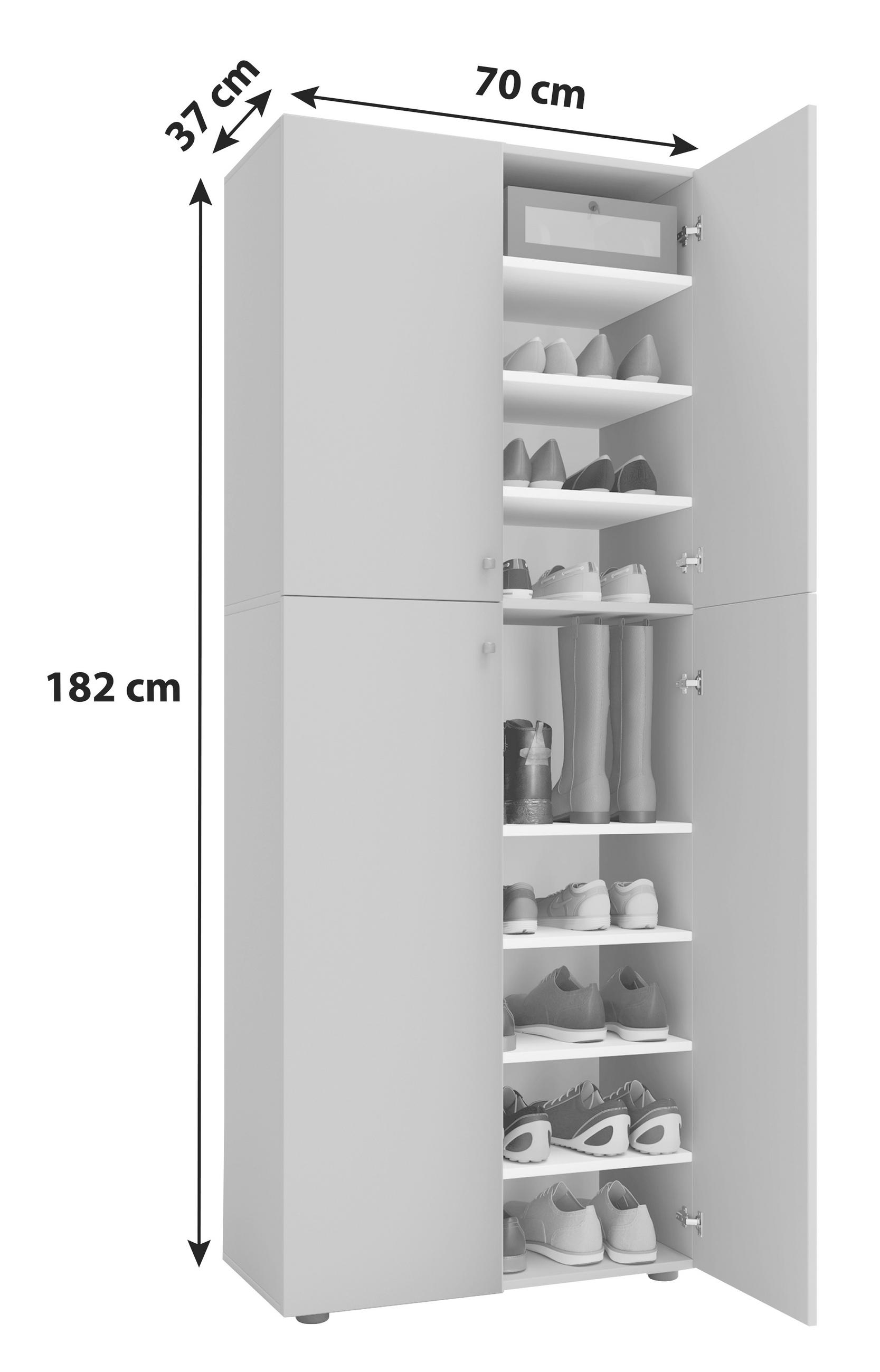 SCHUHSCHRANK 70/182/37 cm  - Weiss/Silberfarben, Konventionell, Holzwerkstoff/Kunststoff (70/182/37cm) - MID.YOU