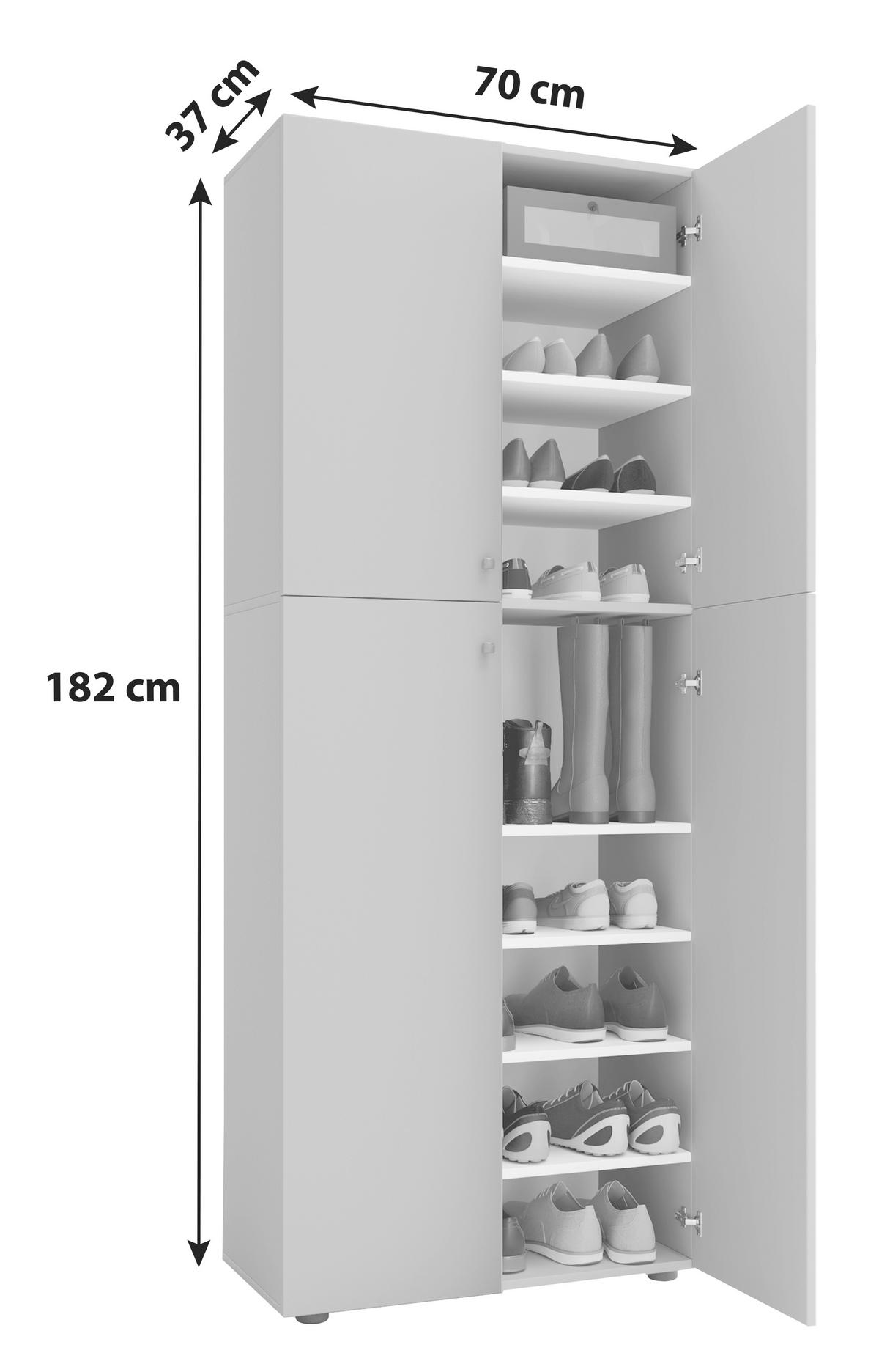 SCHUHSCHRANK Weiß  - Silberfarben/Schwarz, KONVENTIONELL, Holzwerkstoff/Kunststoff (70/182/37cm) - MID.YOU