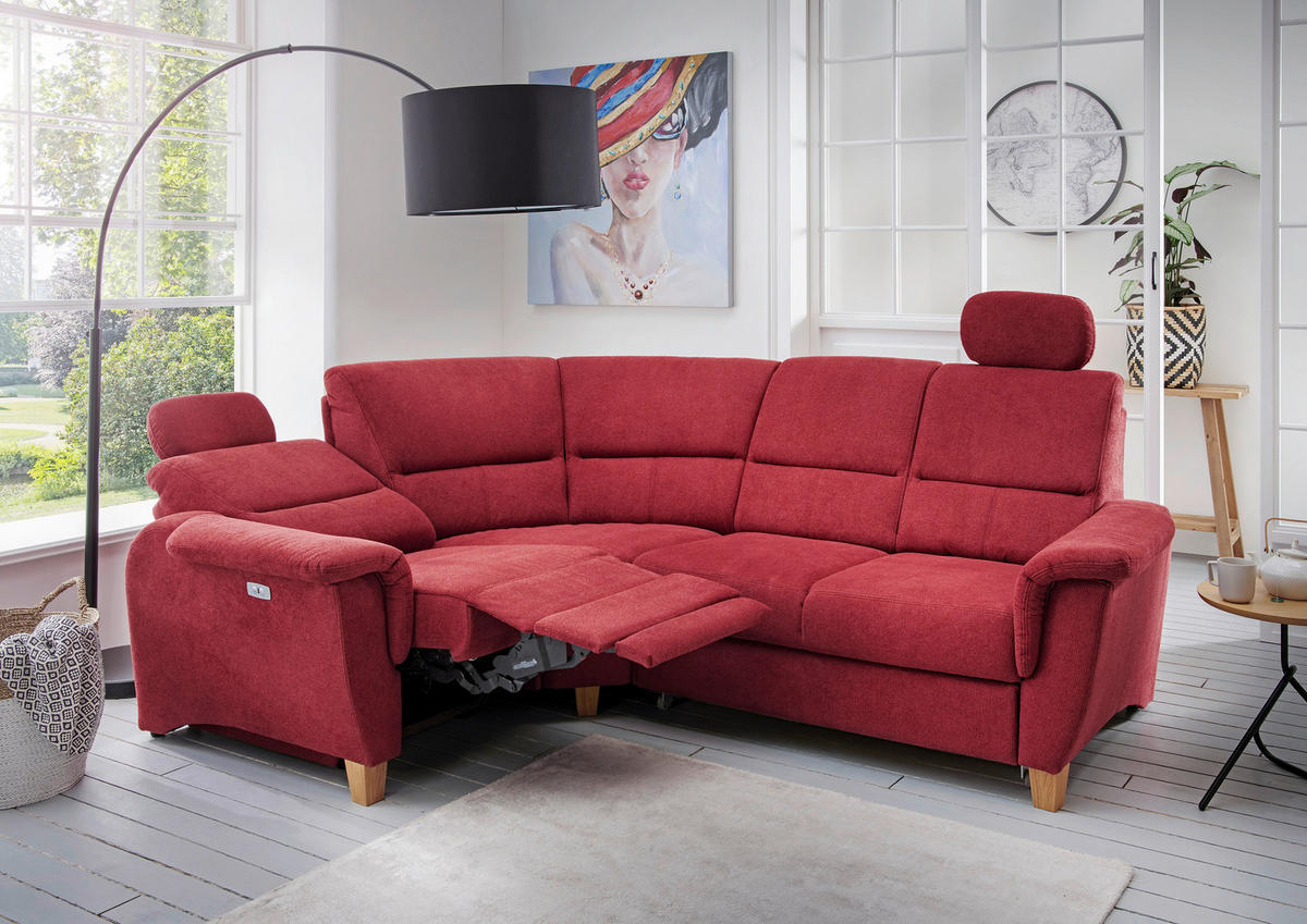 ECKSOFA  in Struktur Rot  186/237 cm  - Wildeiche/Rot, KONVENTIONELL, Holz/Textil (186/237cm) - Livetastic