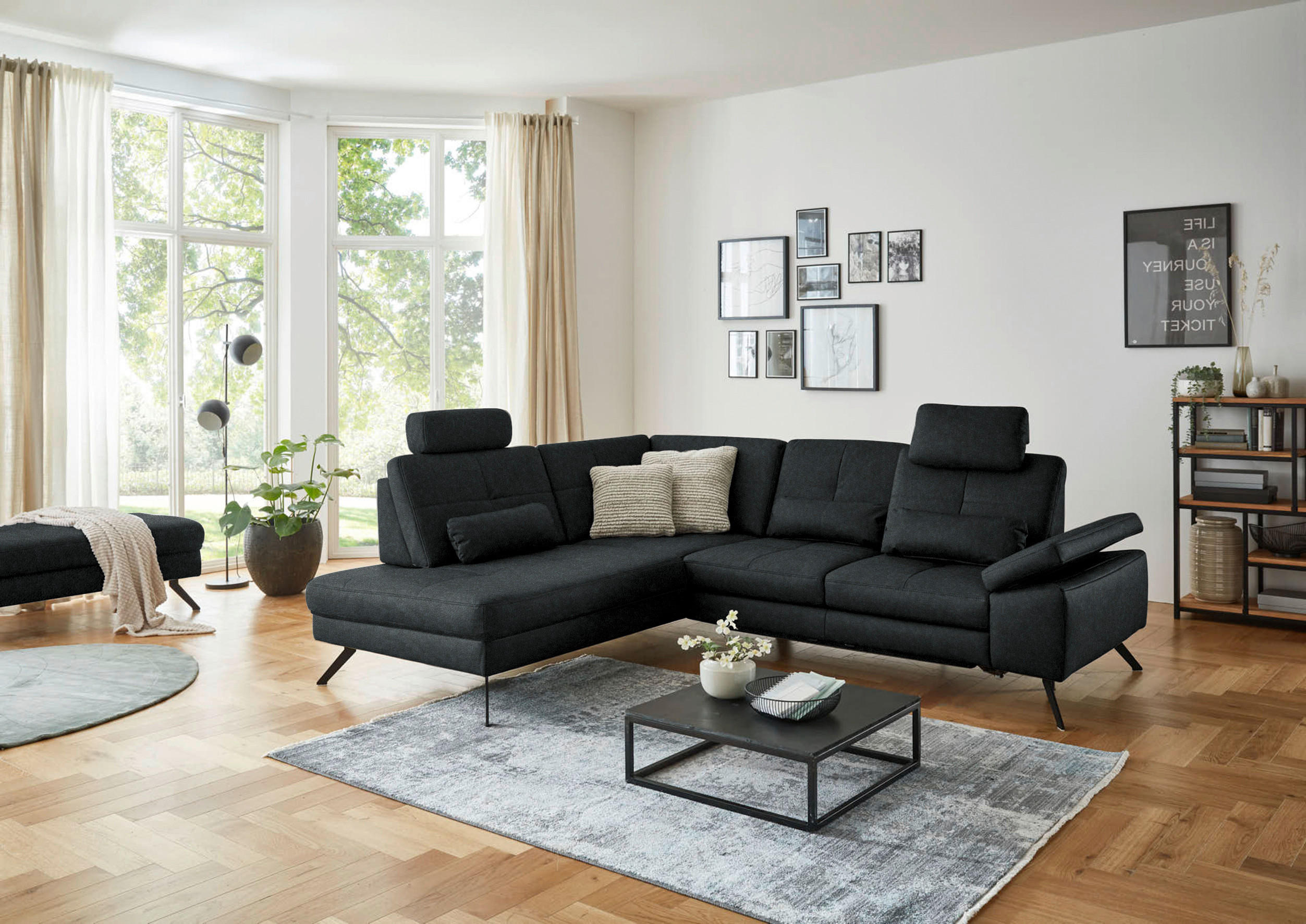 ECKSOFA in Lederlook, Mikrofaser Anthrazit  - Anthrazit/Schwarz, Design, Textil/Metall (194/261cm) - Beldomo System