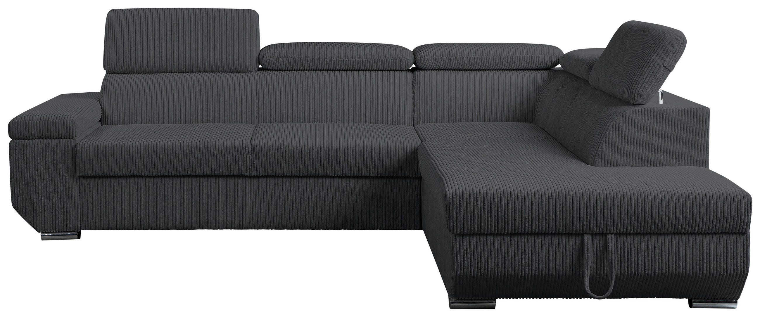 ECKSOFA LARS I Anthrazit Cord  - Chromfarben/Anthrazit, Design, Kunststoff/Textil (264/215cm) - Livetastic