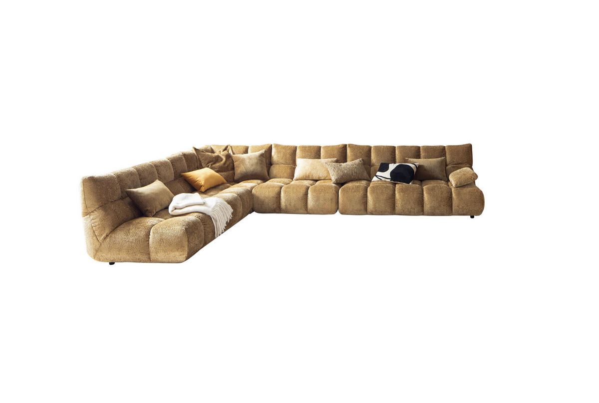 ECKSOFA Goldfarben Chenille  - Goldfarben/Schwarz, MODERN, Kunststoff/Textil (288/395cm) - Pure Home Lifestyle