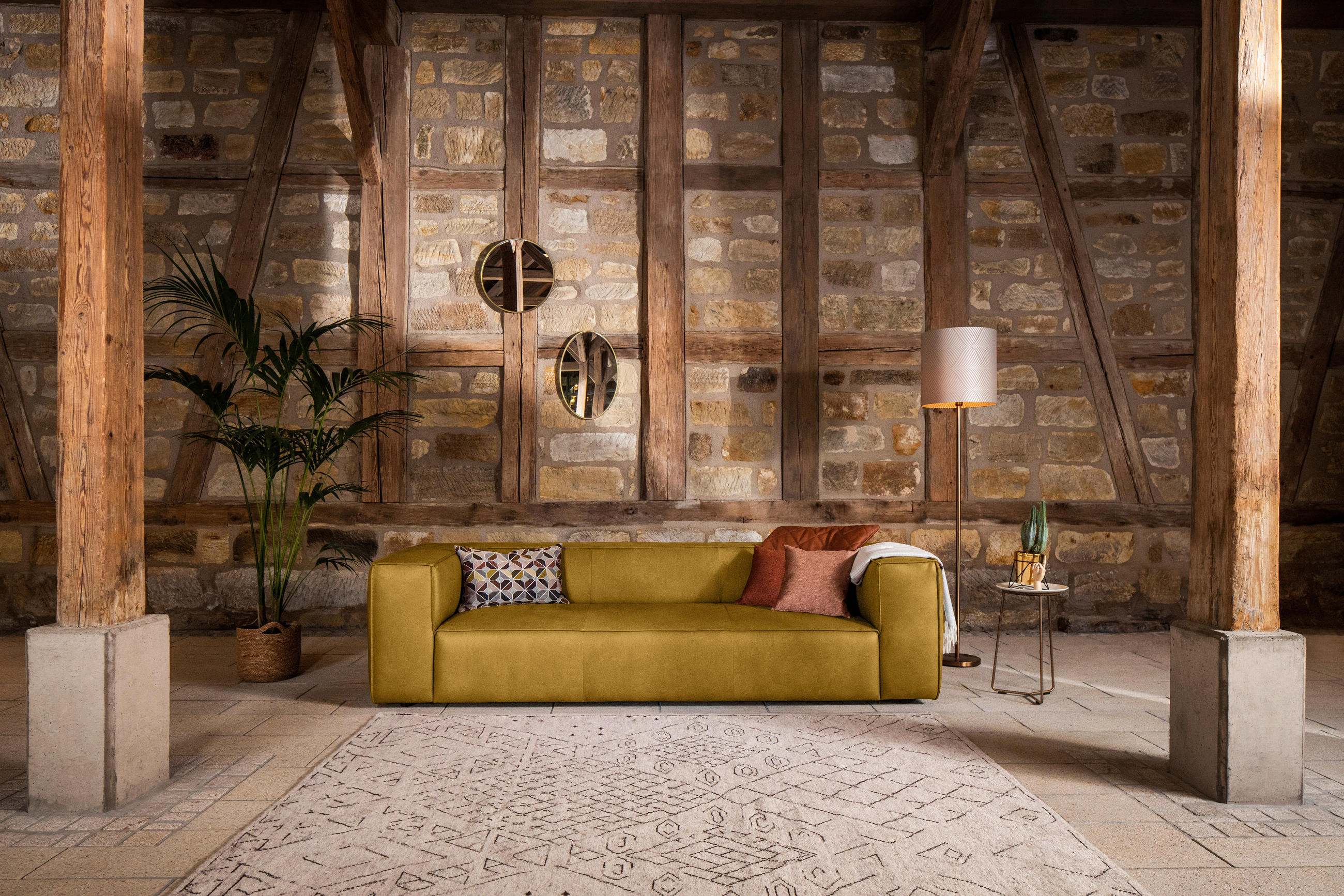 3-SITZER-SOFA Echtleder Gelb  - Gelb, MODERN, Leder/Kunststoff (260/66/104cm) - Chilliano
