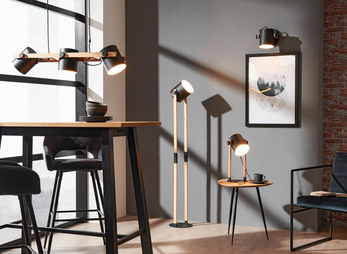 STOLNÍ LAMPA, E27, 21/18/42 cm - černá/krémová, Natur, kov/dřevo (21/18/42cm) - Eglo