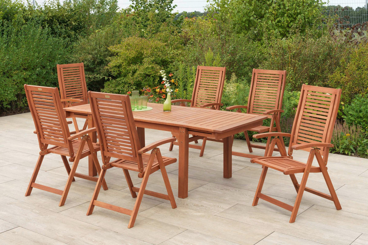 GARTENTISCHGRUPPE Eukalyptusholz Hartholz  - Eukalyptusholzfarben, KONVENTIONELL, Holz - Gardenson