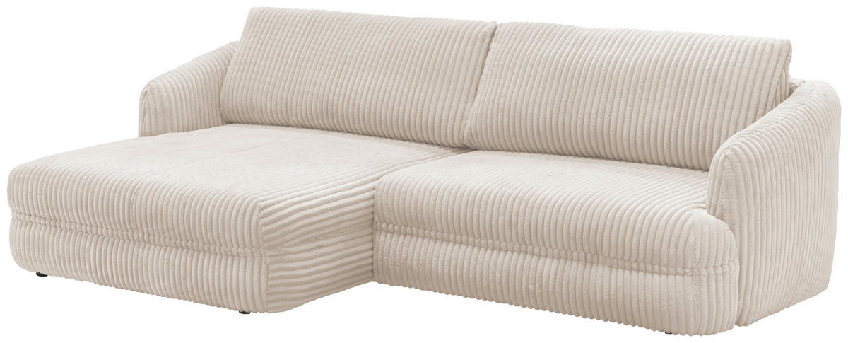 ECKSOFA in Cord Creme  - Creme/Schwarz, Design, Kunststoff/Textil (161/284cm) - Livetastic
