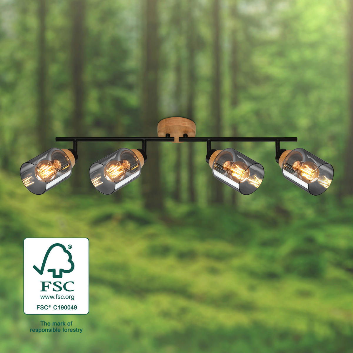 DECKENSPOTS 68/11/24 cm   - Eichefarben/Schwarz, Design, Glas/Holz (68/11/24cm)