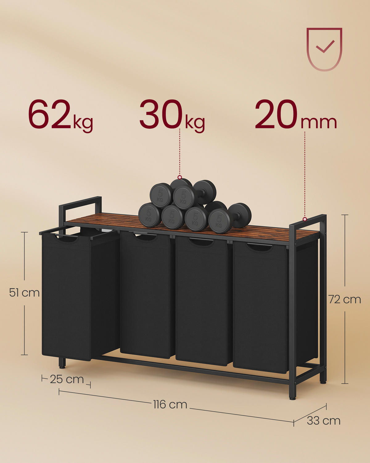 WÄSCHEKORB - Schwarz/Braun, Trend, Holzwerkstoff/Textil (116/72/33cm) - MID.YOU