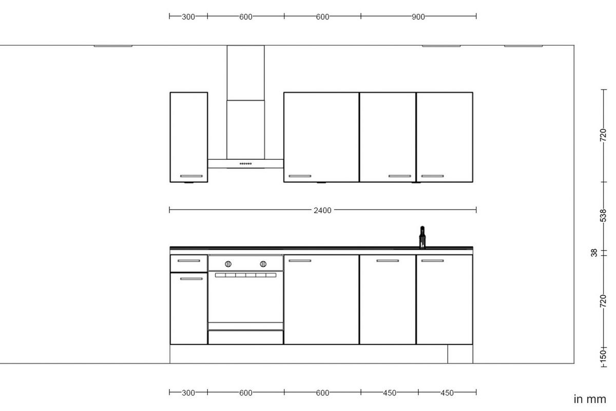 KÜCHENLEERBLOCK 240 cm   in Eichefarben, Schieferfarben  - Schieferfarben/Eichefarben, MODERN, Holzwerkstoff/Metall (240cm) - Nobilia