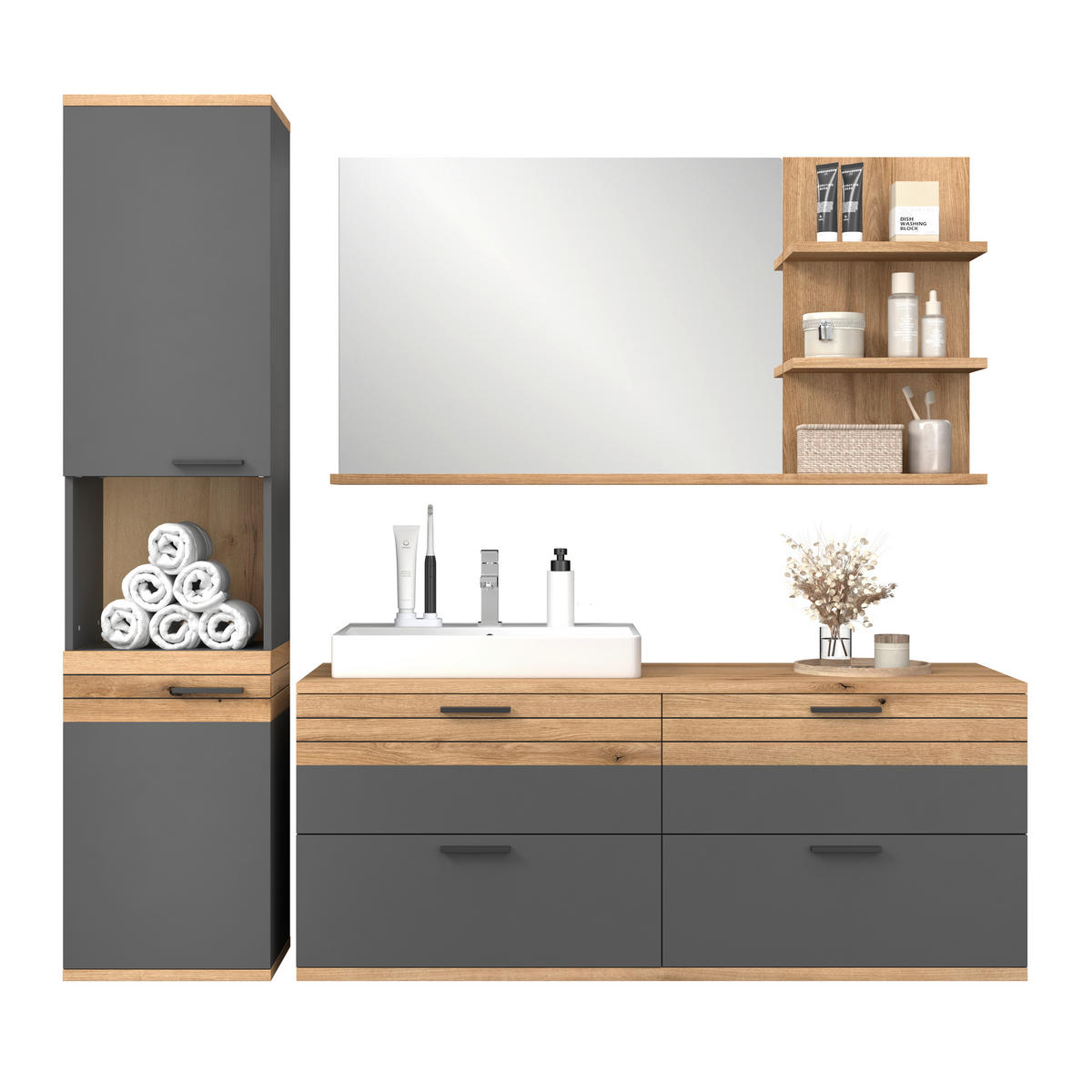 HOCHSCHRANK 40/170/30 cm  - Eichefarben/Anthrazit, MODERN, Holzwerkstoff/Kunststoff (40/170/30cm) - MID.YOU