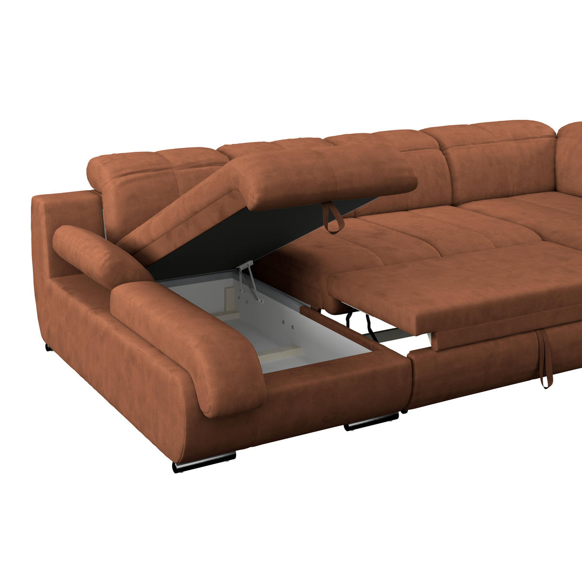 WOHNLANDSCHAFT Cognac Mikrofaser  - Chromfarben/Dunkelgrau, MODERN, Textil/Metall (184/345/228cm) - MID.YOU